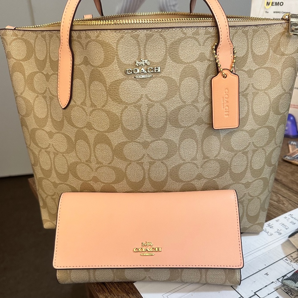Authentic Coach signature tote and matching wallet